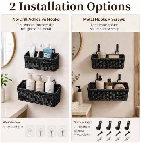Wall Hanging Baskets, 2 Pack Woven Wicker Baskets - Image 3