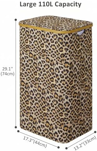 IEGrow Laundry Hamper with Lid, 110L Laundry Basket with Bag, Leopard Print - Image 2