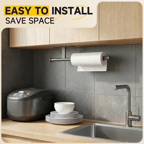 Paper Towel Holder Wall Mount, No Drill, SUS304 Steel, Space Saving - Image 3