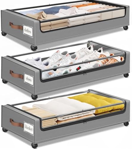Under Bed Storage with Wheels 3Pack Storage Containers with Clear Window by SpaceHacks