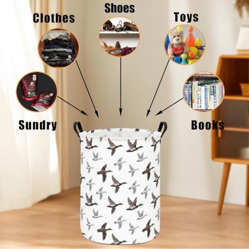 Round Laundry Basket Collapsible Storage Hamper Organizer Mallard Duck - Image 4