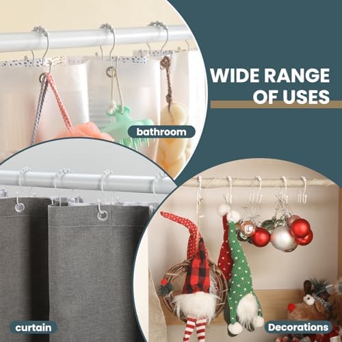 Shower Curtain Hooks, OEH Shower Curtain Rings, Smooth Gliding Metal Shower - Image 6