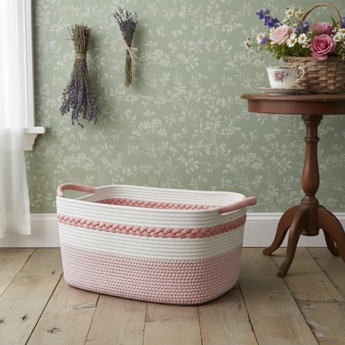 Decorative laundry basket with handles woven from natural cotton rope storage - Image 2