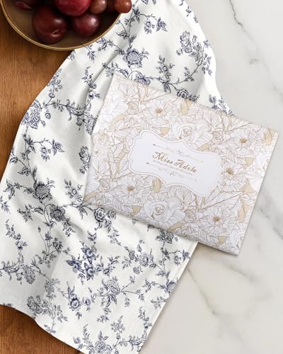 Miss Adola 2pcs Cotton Waffle Kitchen Towels, Toile Print - Image 6