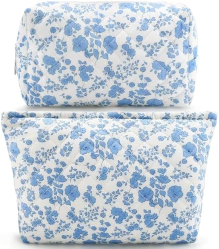 2Pcs Small Makeup Bag Quilted Cosmetic Bag Flower Pencil Case Travel Makeup Bag by Lestp