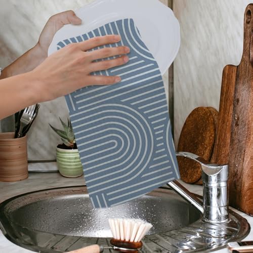 Abstract Boho Blue Kitchen Towels, Minimalist Contemporary Dish Tea Towels - Image 4