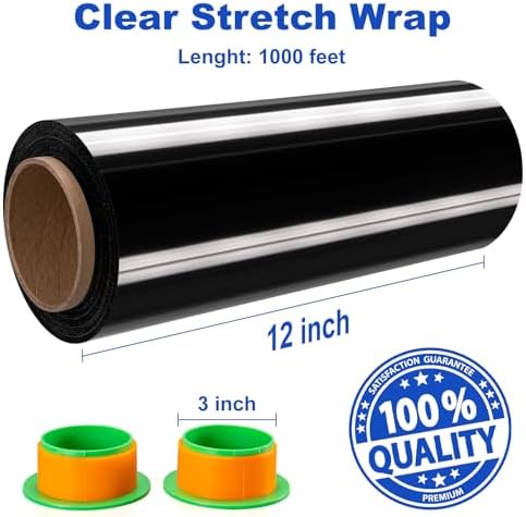 2 Rolls Black Stretch Wrap 12" x 1000FT x 80 Gauge Heavy Duty Film - Image 2