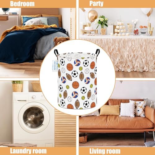 Round Laundry Basket Collapsible Storage Hamper Organizer Colorful Balls - Image 3