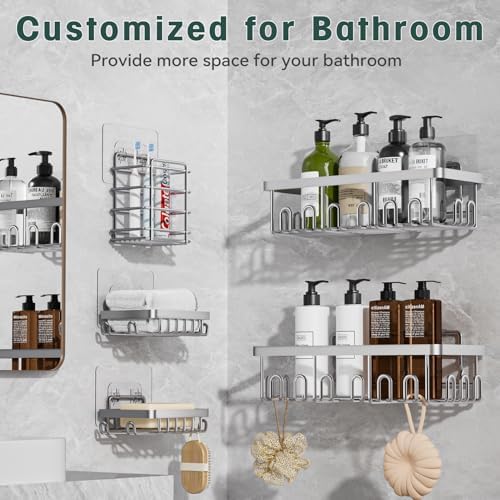 5-Pack Adhesive Shower Caddy for Bathroom & Home Decor Silver - Image 6