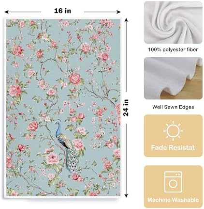 Chinoiserie Floral Peacock Kitchen Towels - Image 5