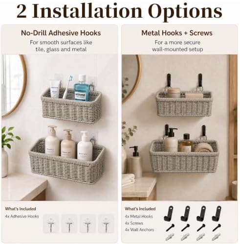 Wall Hanging Baskets, 2 Pack Woven Wicker Baskets - Image 3