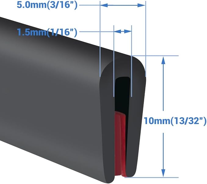 Rubber Edge Trim, Self-Adhesive Rubber Edge Protector for Sheet Metal, EPDM Material, Fit 1/16"(1.6mm), Length 100Ft, Black Color, U Channel Edge Trim