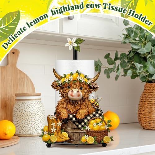 Chunful Lemon Highland Cow Paper Towel Holder Lemon Cattle Kitchen Bathroom - Image 2