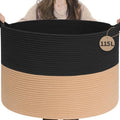 INDRESSME 115L Extra Large Woven Rope Blanket Basket Living Room BlackCamel by INDRESSME