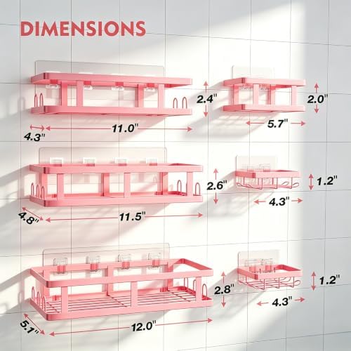 Youvip Pink Shower Caddy 6 Pack, Adhesive Shower Shelves - Image 6