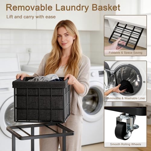 120L Vertical Laundry Sorter, 3 Tier Metal Rolling Laundry Basket - Image 4