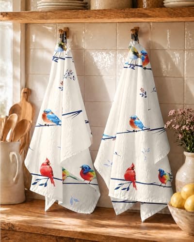 Miss Adola 150GSM Flour Sack Kitchen Towels Set of 2, Watercolor Bird - Image 5