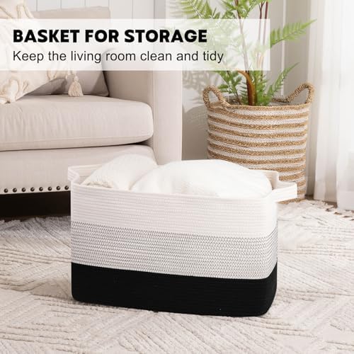 OIAHOMY Extra Large Blanket Basket, 95L Cotton Rope Woven Laundry Basket - Image 3