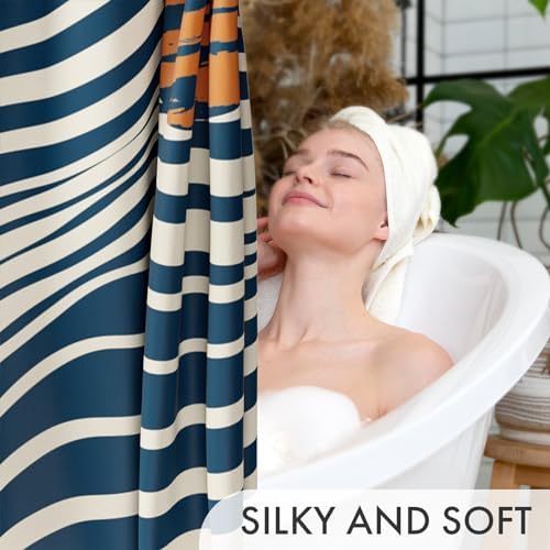 AmazerBath Boho Shower Curtain, 72x72 Washable Cloth Navy Sea and Sunset Shower - Image 3