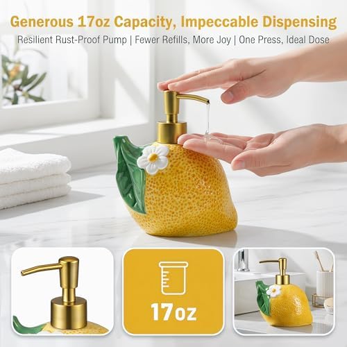 RQYIXI 17 OZ Lemon Ceramic Soap Dispenser - Image 3