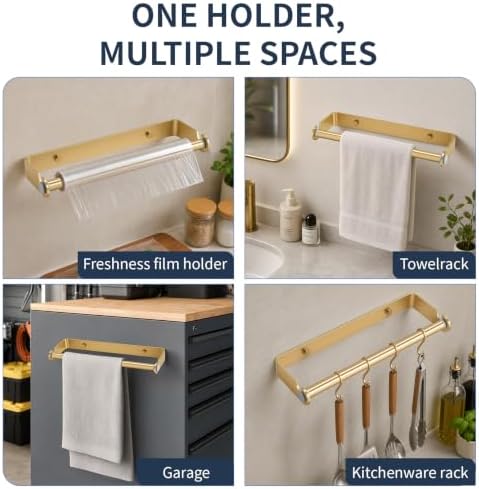 Under Cabinet Paper Towel Holder, Adhesive or Wall Mount（Gold） - Image 4