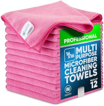 MW Pro Pink Microfiber Cleaning Cloths – 12 Pack, Interiors & Home – Stays Pink by MicrofiberWholesale
