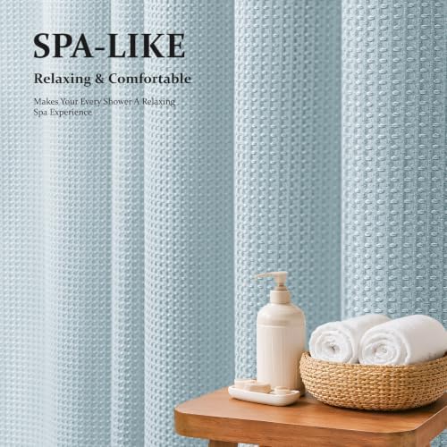 Dynamene Extra Long Waffle Shower Curtain 256 GSM Fabric 72"x84" Fog Blue - Image 3