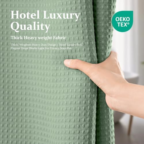 Dynamene Extra Wide Waffle Shower Curtain 256 GSM Fabric 84x72 Sage Green - Image 6