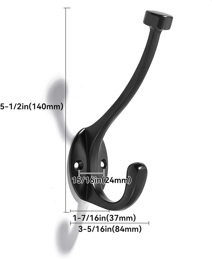 The 5 Pack 5-1/2 inch Black Coat Hook zinc Alloy mudroom Hooks is Suitable - Image 2