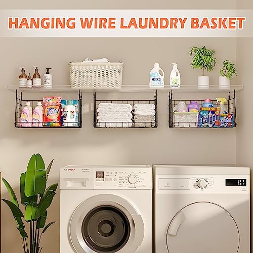 3-Pack Hanging Laundry Room Organizaton：Foldable Laundry Basket Wire Basket - Image 7