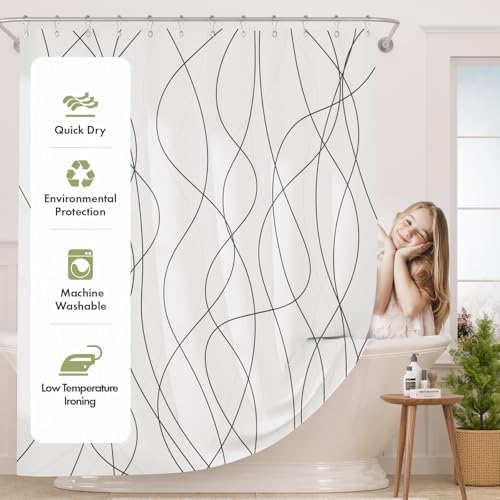 AmazerBath Shower Curtain, Rustic Abstract Black Striped Cloth Shower Curtain - Image 2