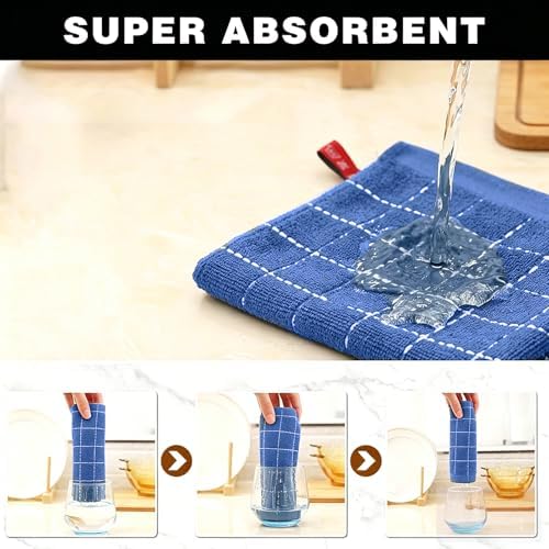 QUILTINA Kitchen Towels 6 Pack, 12 x 12 Inches, 100% Cotton Checkered Designed - Image 5