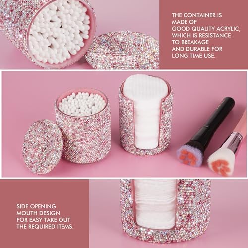 KEYPOWER Bling Rhinestone Cotton Ball Pad Swabs Make Up Pads Dispenser Holder - Image 5