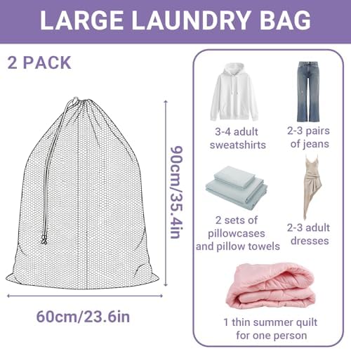 2 Pack Large Mesh Laundry Bags Black 23.6x35.4 Inch - Image 6