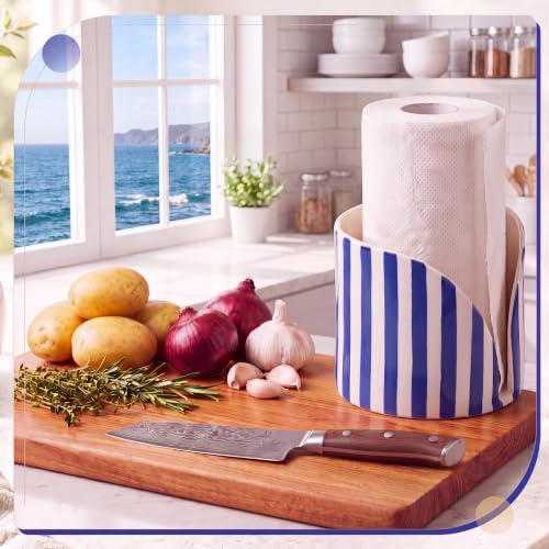 Hushee Blue Striped Ceramic Paper Towel Holder, Kitchen Countertop Stand - Image 2