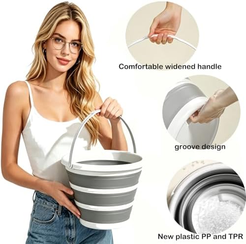 Collapsible Bucket with Handle 10L, BPA Free Foldable Round Plastic Water Bucket - Image 3