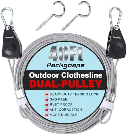 40 ft Retractable Clothesline Dual Pulley Nylon-Coated Steel Wire by Unknown