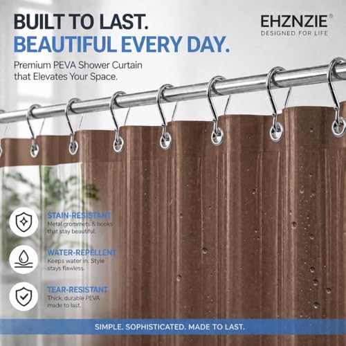 EHZNZIE Brown Shower Curtain Liner 72x72, PEVA Waterproof Bath Curtain - Image 4