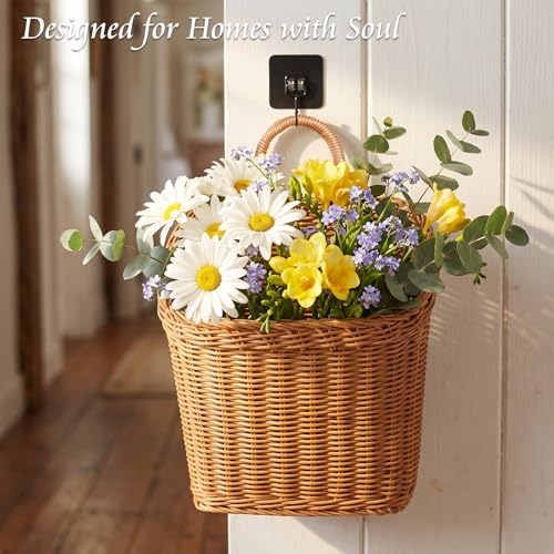 MIPON 2 Pack Handmade Woven Hanging Waterproof Plastic Rattan Wicker Basket - Image 3