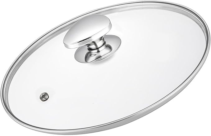 Glass Lid For Pots, Pans and Skillets, Clear tempered Glass Lid Replacement with Vent For Frying Pan, Stock Pot, Cast iron skillet, 8, 9.5, 10.25, 11, 12, 12.5, 13.5 and 14 Inch Stainless Steel cover