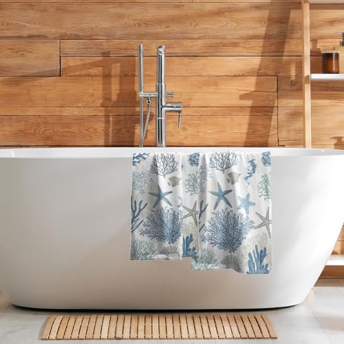 Nautical Blue Bathroom Hand Towels 2 Pack 14"x28" Sea Coral Starfish Kitchen - Image 7