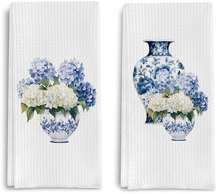 Blue and White Porcelain Chinoiserie Kitchen Towels Set of 2, Hydrangea Floral by ColorfulLifeStartingwithYourCuteTowel