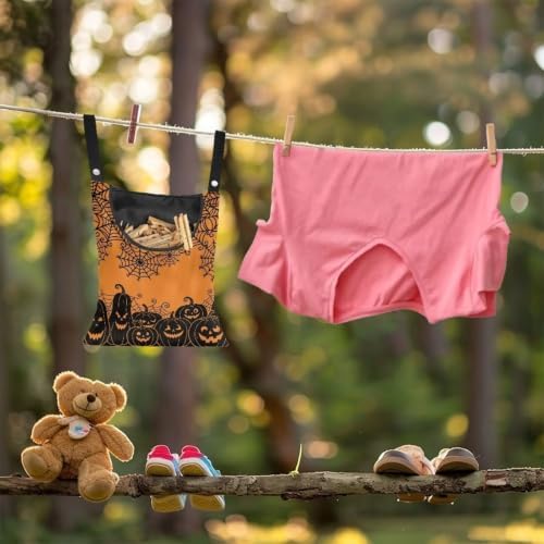 Halloween Pumpkin Clothespin Carrier Bag, Spiderweb Wide Opening Laundry - Image 4
