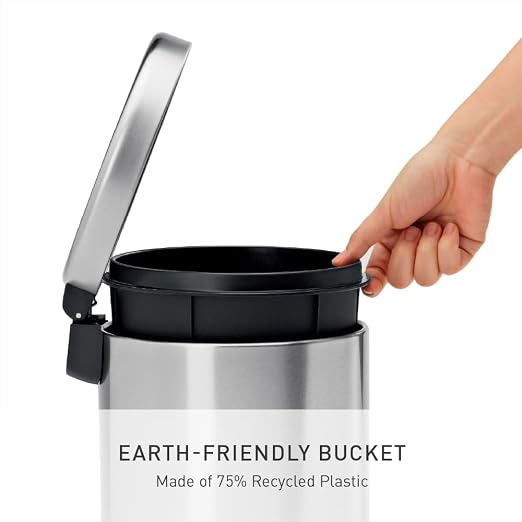 simplehuman Round Step Can, 4.5L / 1.2 Gallon Compact Bathroom Trash Can - Image 5