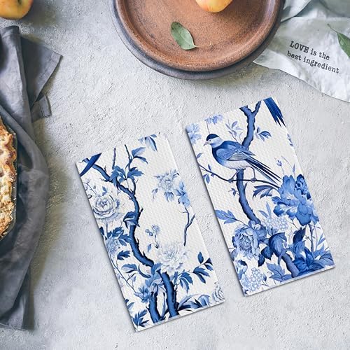 Chinoiserie Wildflower Bird Kitchen Towels Set of 2 - Image 4
