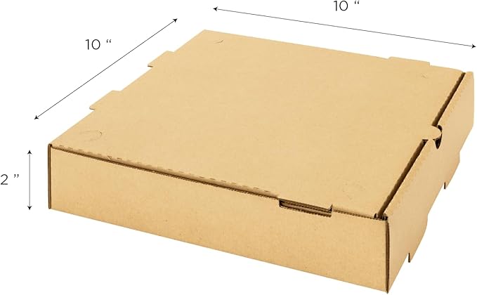 Karat Pizza Boxes 10" x 10" [50 Pack] Kraft Corrugated Boxes | Ventilated, Grease-Resistant, Durable for Pizza or Mailing Use
