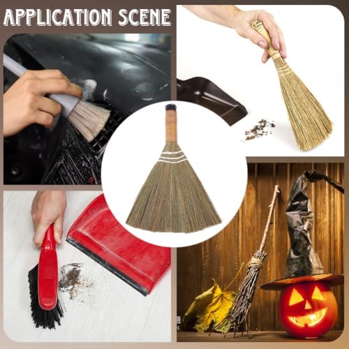 GORGECRAFT 12 Inch Hand Whisk Broom Soft Grass Natural Handle Bamboo Dark Khaki - Image 5