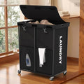 Laundry Hamper with Wheels and Lid, 225L Large Rolling Laundry Basket Black by OLLDIDE