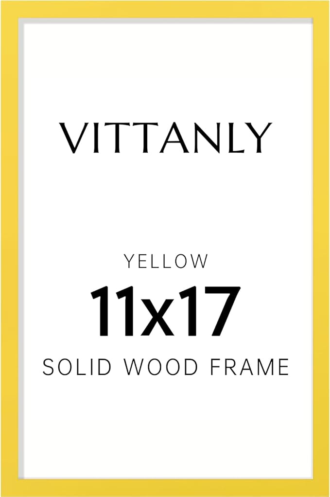 Vittanly 11x17 Picture Frame, Solid Wood Frame with Plexiglass, Includes 8x12 Mat, Wall Hanging for Photos, Home Decor, Yellow, 1 Pack
