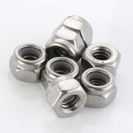 MewuDecor #8 32 Nylon Insert Hex Lock Nuts Locknuts, 304 Stainless Steel 18-8, Bright Finish, 100 PCS